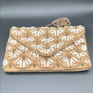 Vintage Shirdee Beaded Tan Clutch Bag